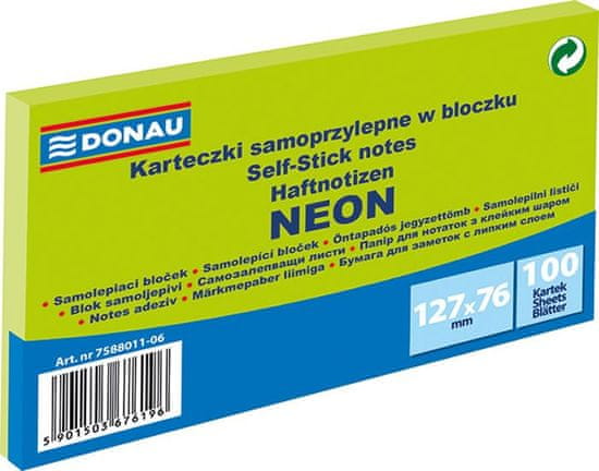 Donau Samolepilna blazinica 127 x 76 mm - neonsko zelena 100 listov