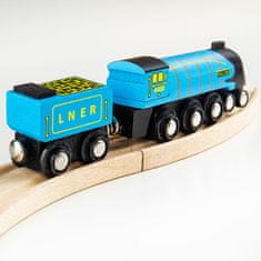 Bigjigs Rail Lesena replika lokomotive Mallard + 3 tiri