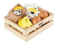 Tidlo Lesena škatla z mlečnimi izdelki in jajci