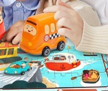 Sestavljanka Šolski avtobus, lesen z igračo
