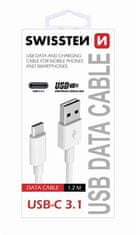 SWISSTEN PODATKOVNI KABEL USB / USB-C 3.1 1,5M BELI (9mm)