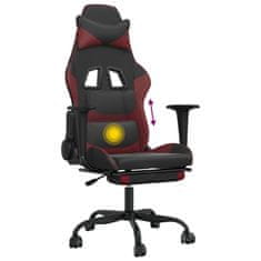 Vidaxl Masažni gaming stol z oporo za noge črn in vin. rdeč um. usnje