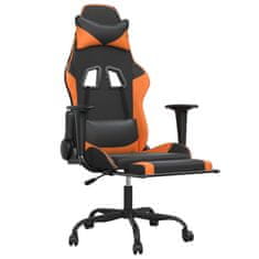 Vidaxl Gaming stol z oporo za noge črno in oranžno umetno usnje