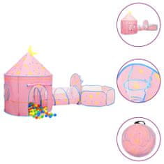 Greatstore Otroški šotor za igranje z 250 žogicami roza 301x120x128 cm