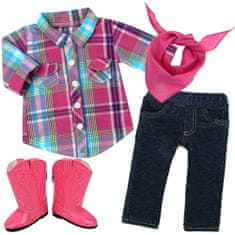 Teamson Sophia's - 18-palčna lutka - karirasta bluza z gumbom navzgor, džins hlače, bandana in rožnati kavbojski škornji - vroča roza