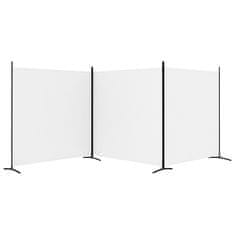 vidaXL 3-delna sobna pregrada, bela, 525 x 180 cm, blago