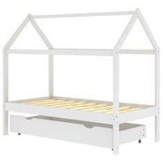shumee Otroški posteljni okvir s predalom bela trdna borovina 80x160cm