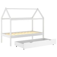 shumee Otroški posteljni okvir s predalom bela trdna borovina 80x160cm