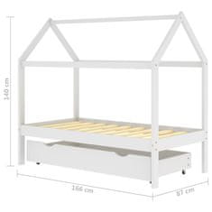 shumee Otroški posteljni okvir s predalom bela trdna borovina 80x160cm