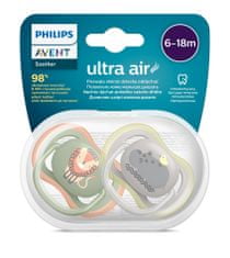 Philips Avent SCF085/17 Ultra Air tolažilna duda, silikonska, 6-18m, 2/1, lev/hippo