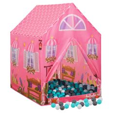Greatstore Otroški šotor za igranje z 250 žogicami roza 69x94x104 cm