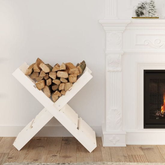 Vidaxl Držalo za drva belo 47x39,5x48 cm trdna borovina
