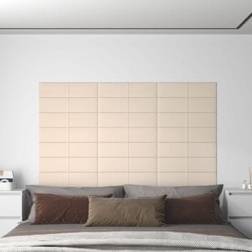 shumee vidaXL Stenski paneli 12 kosov krem 60x15 cm žamet 1,08 m²