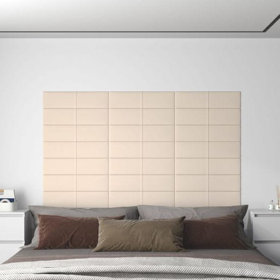shumee vidaXL Stenski paneli 12 kosov krem 60x15 cm žamet 1,08 m²