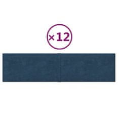 shumee vidaXL Stenski paneli 12 kosov modri 60x15 cm žamet 1,08 m²