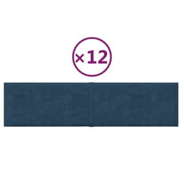 shumee vidaXL Stenski paneli 12 kosov modri 60x15 cm žamet 1,08 m²