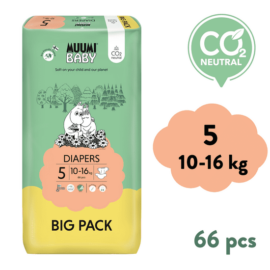 MUUMI BABY eko otroške plenice Big Pack vel. 5 MAXI+ (10-16 kg), 66 kosov