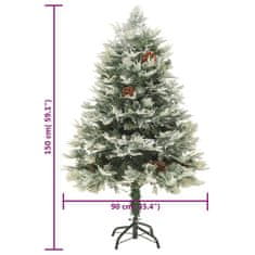 Vidaxl Osvetljena novoletna jelka s storži zelena 150 cm PVC in PE