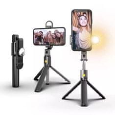 Mormark Selfie stick 6v1, Tripod, Brezžično daljinsko upravljanje, Snemljiva lučka, Primerno za vse telefone, Profesionalne slike in videoposnetki (Črna) | SELFIEPRO 