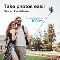 Mormark Selfie stick 6v1, Tripod, Brezžično daljinsko upravljanje, Snemljiva lučka, Primerno za vse telefone, Profesionalne slike in videoposnetki (Črna) | SELFIEPRO 