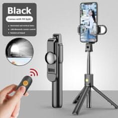 Mormark Selfie stick 6v1, Tripod, Brezžično daljinsko upravljanje, Snemljiva lučka, Primerno za vse telefone, Profesionalne slike in videoposnetki (Črna) | SELFIEPRO 