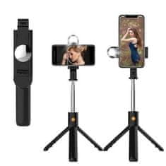 Mormark Selfie stick 6v1, Tripod, Brezžično daljinsko upravljanje, Snemljiva lučka, Primerno za vse telefone, Profesionalne slike in videoposnetki (Črna) | SELFIEPRO 