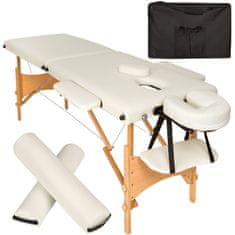 tectake Dvodelna masažna miza Freddi s 5 cm debelim oblazinjenjem, z valji in lesenim okvirjem, bež