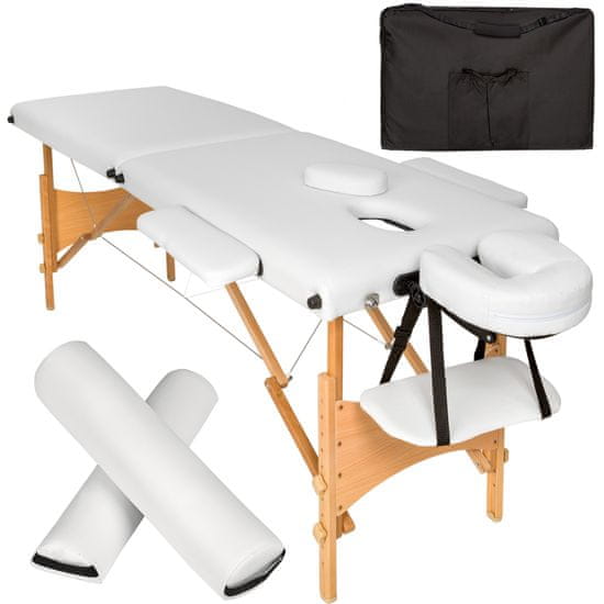tectake Dvodelna masažna miza Freddi s 5 cm debelim oblazinjenjem, z valji in lesenim okvirjem, bela
