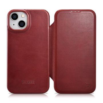 iCARER Usnjen etui za iPhone 14 Plus z magnetnim zapiranjem MagSafe CE Oil Wax Premium Leather bordo