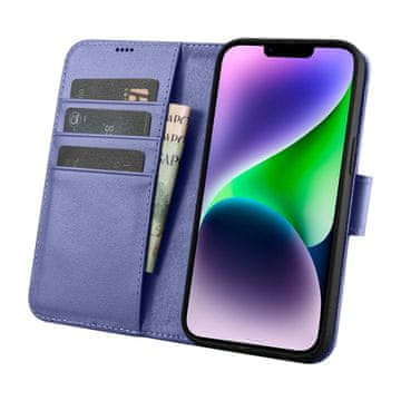 iCARER 2v1 usnjen etui z zapiralko iPhone 14 Plus Anti-RFID Wallet Case svetlo vijoličen