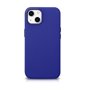 iCARER Usnjen etui za iPhone 14 z magnetom MagSafe Litchi Premium Leather Case v temno modri barvi