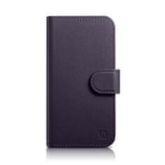 iCARER 2v1 usnjen etui z zaponko iPhone 14 Plus Anti-RFID Wallet Case temno vijoličen
