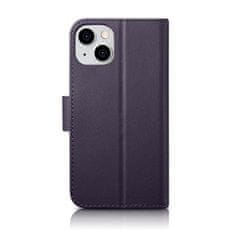 iCARER 2v1 usnjen etui z zaponko iPhone 14 Plus Anti-RFID Wallet Case temno vijoličen