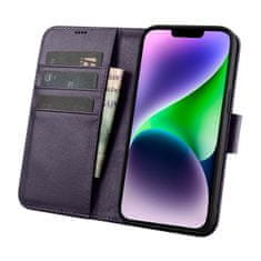 shumee 2v1 usnjena preklopna torbica za iPhone 14 Anti-RFID denarnica temno vijolična