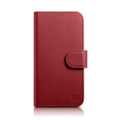 iCARER 2v1 usnjen etui z zaponko iPhone 14 Plus Anti-RFID Wallet Case rdeč