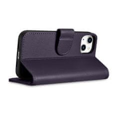 iCARER 2v1 usnjen etui z zaponko iPhone 14 Plus Anti-RFID Wallet Case temno vijoličen