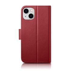 iCARER 2v1 usnjen etui z zaponko iPhone 14 Plus Anti-RFID Wallet Case rdeč