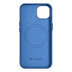 iCARER Usnjen etui za iPhone 14 z magnetom MagSafe Litchi Premium Leather Case modri