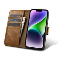 shumee 2v1 usnjena preklopna torbica za iPhone 14 Anti-RFID Oil Wax Wallet Case svetlo rjava