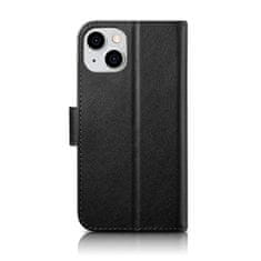 iCARER 2v1 usnjen etui z zaponko za iPhone 14 Plus Anti-RFID Wallet Case črn