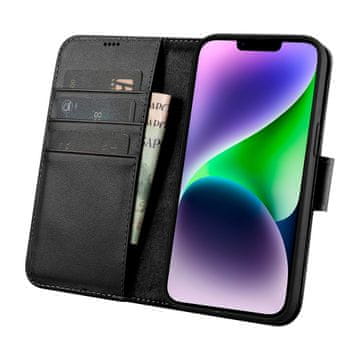 shumee 2v1 usnjena preklopna torbica za iPhone 14 Plus Anti-RFID črna denarnica