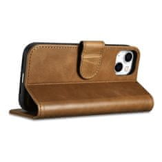 iCARER 2v1 usnjen etui z zaponko za iPhone 14 Plus Anti-RFID Oil Wax Wallet Case svetlo rjava