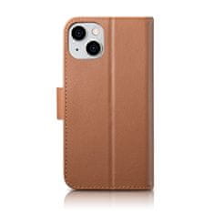 iCARER 2v1 usnjen etui z zaponko iPhone 14 Plus Anti-RFID Wallet Case rjava