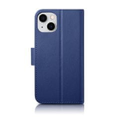 iCARER 2v1 usnjen etui z zaponko iPhone 14 Plus Anti-RFID Wallet Case modri