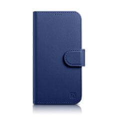 iCARER 2v1 usnjen etui z zaponko iPhone 14 Plus Anti-RFID Wallet Case modri
