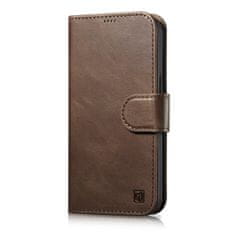 iCARER 2v1 usnjen etui z zaponko za iPhone 14 Anti-RFID Oil Wax Wallet Case temno rjava