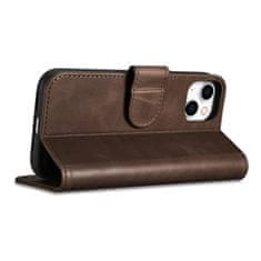 iCARER 2v1 usnjen etui z zaponko za iPhone 14 Anti-RFID Oil Wax Wallet Case temno rjava