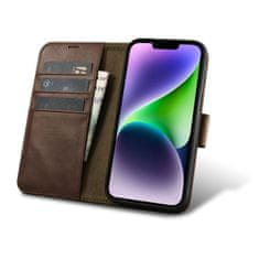 shumee 2v1 usnjena preklopna torbica za iPhone 14 Anti-RFID Oil Wax Wallet Case temno rjava