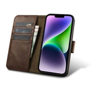 shumee 2v1 usnjena preklopna torbica za iPhone 14 Plus Anti-RFID Oil Wax Wallet Case temno rjava
