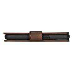 iCARER 2v1 usnjen etui z zaponko za iPhone 14 Anti-RFID Oil Wax Wallet Case temno rjava